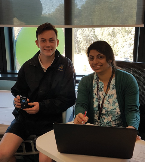 Dr Mary Abraham with HCL trial participant Connor McGillivray, now 19